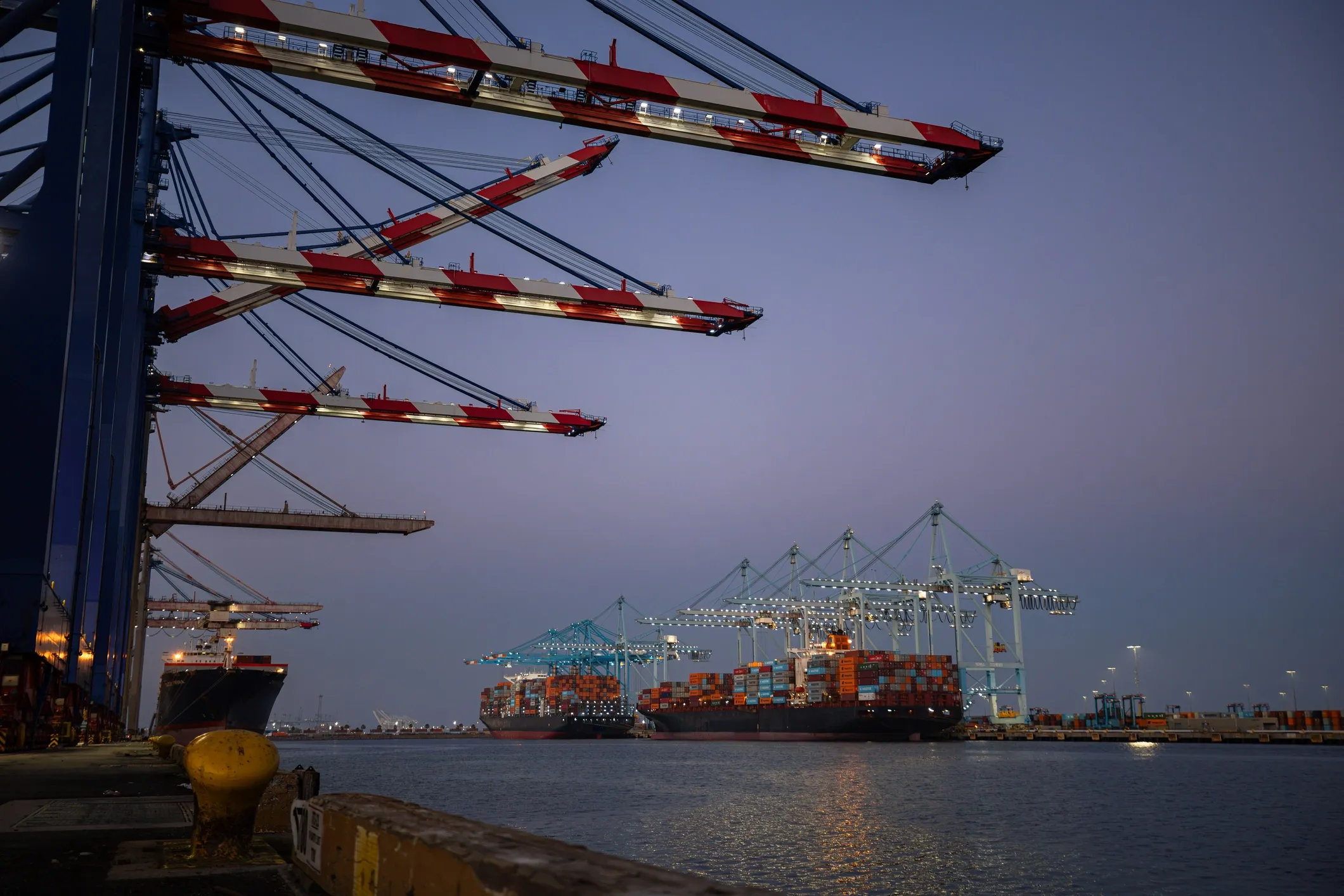 Container terminal at dusk